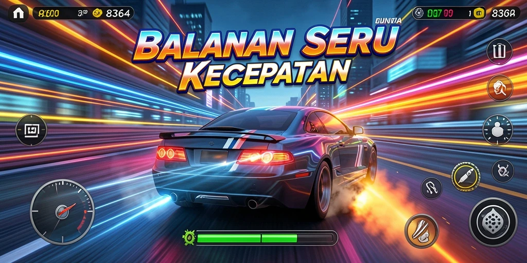 Screenshot menunjukkan aksi balapan seru dalam 8364