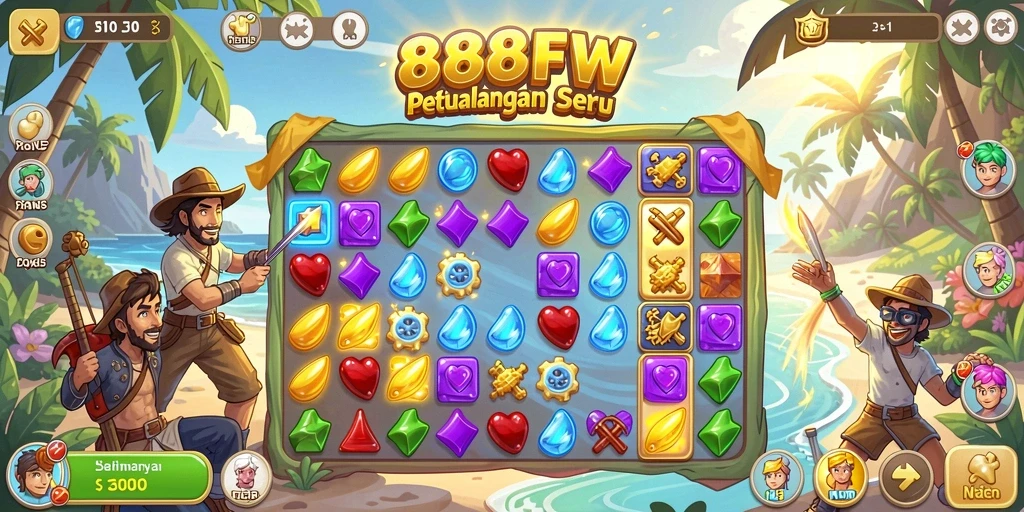 Screenshot gameplay <strong>888FW</strong> menampilkan aksi match-3 yang seru.