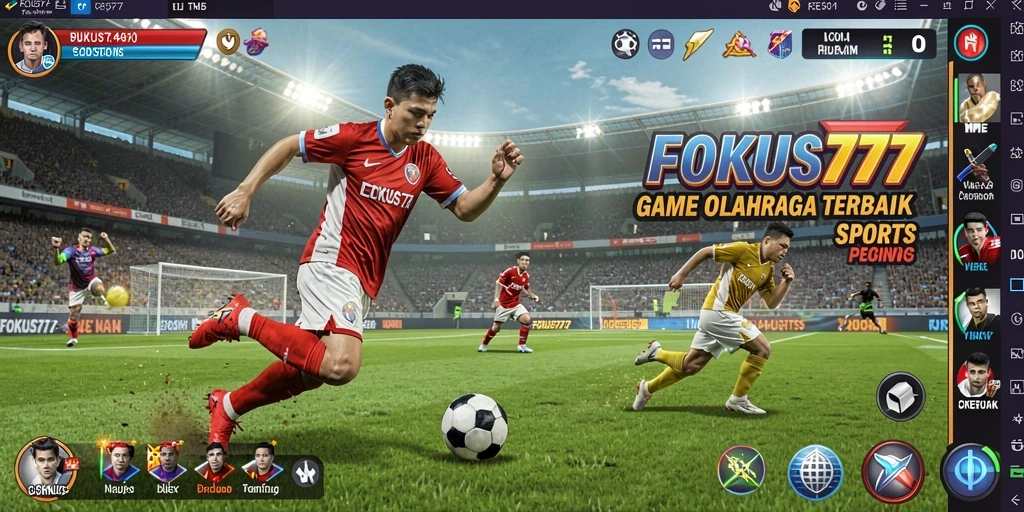 Screenshot gameplay FOKUS777 menampilkan aksi seru di lapangan olahraga.