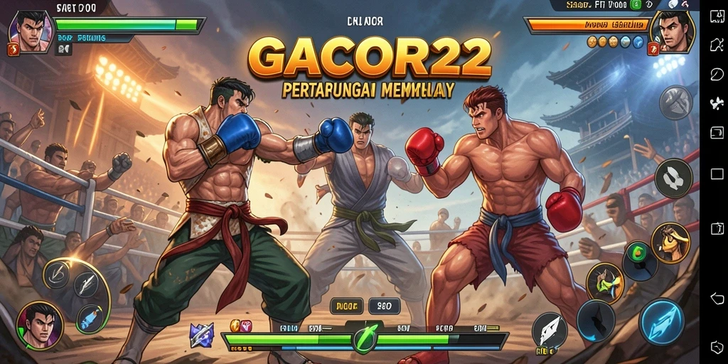 Screenshot utama GACOR22 menampilkan aksi pertarungan yang intens dan menarik.