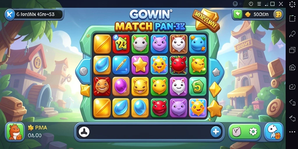 Screenshot gameplay GOWIN menampilkan kombinasi berwarna-warni dan tantangan Match-3.