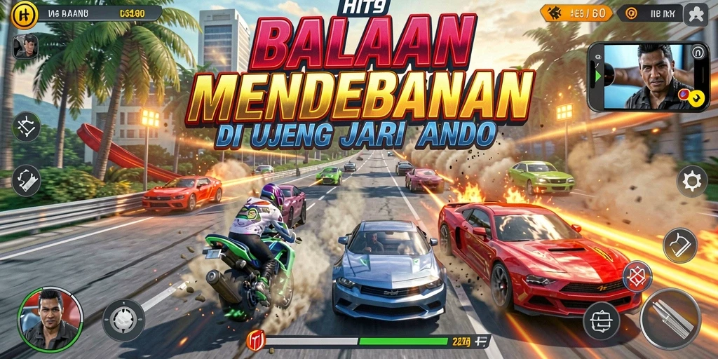 Tampilan seru gameplay balapan di HIT9 dengan mobil cepat.