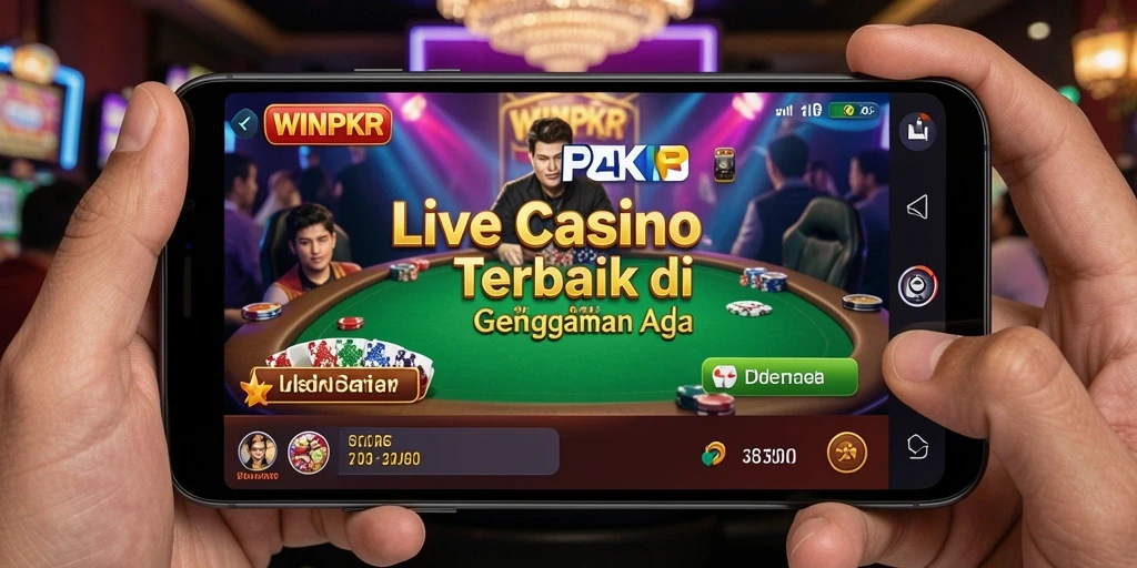 Screenshot WINPKR menampilkan dealer langsung dan interaksi permainan yang dinamis.