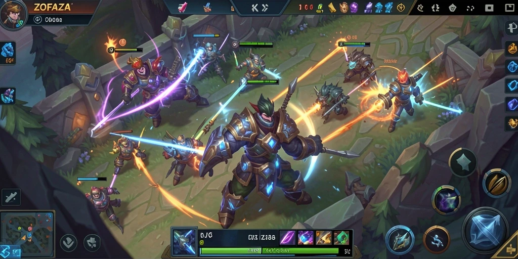 Gameplay ZOFAZA yang seru dan strategis di medan pertempuran.
